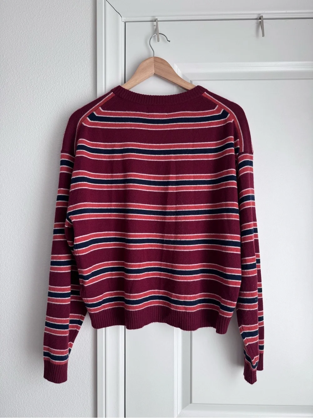 NWT J Crew Perfect Cashmere Crewneck Sweater In Stripe Size L - Picture 3 of 7